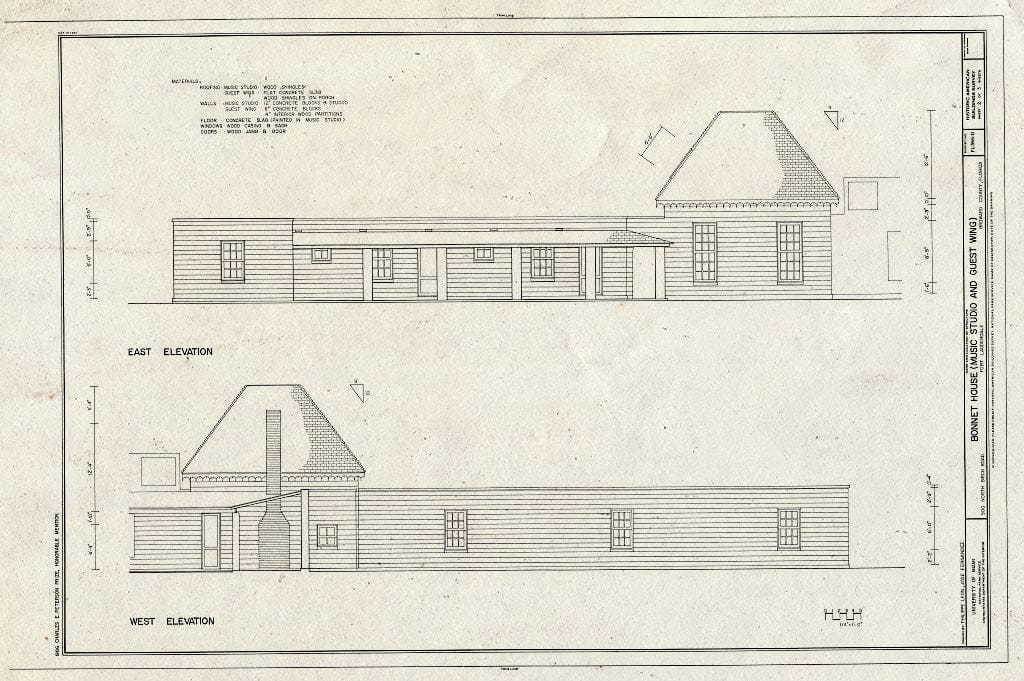 Blueprint HABS FLA,6-FOLAU,1D- (Sheet 2 of 3) - Bonnet House, Music Studio & Guest Wing, 900 North Birch Road, Fort Lauderdale, Broward County, FL