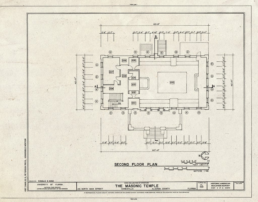 Blueprint HABS FLA,1-GAINV,5- (Sheet 3 of 16) - Masonic Temple, Lodge F. & A. M. No. 41, 215 North Main Street, Gainesville, Alachua County, FL