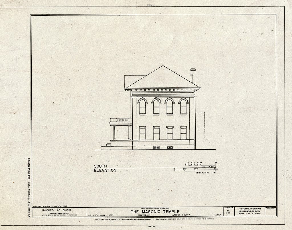 Blueprint HABS FLA,1-GAINV,5- (Sheet 7 of 16) - Masonic Temple, Lodge F. & A. M. No. 41, 215 North Main Street, Gainesville, Alachua County, FL