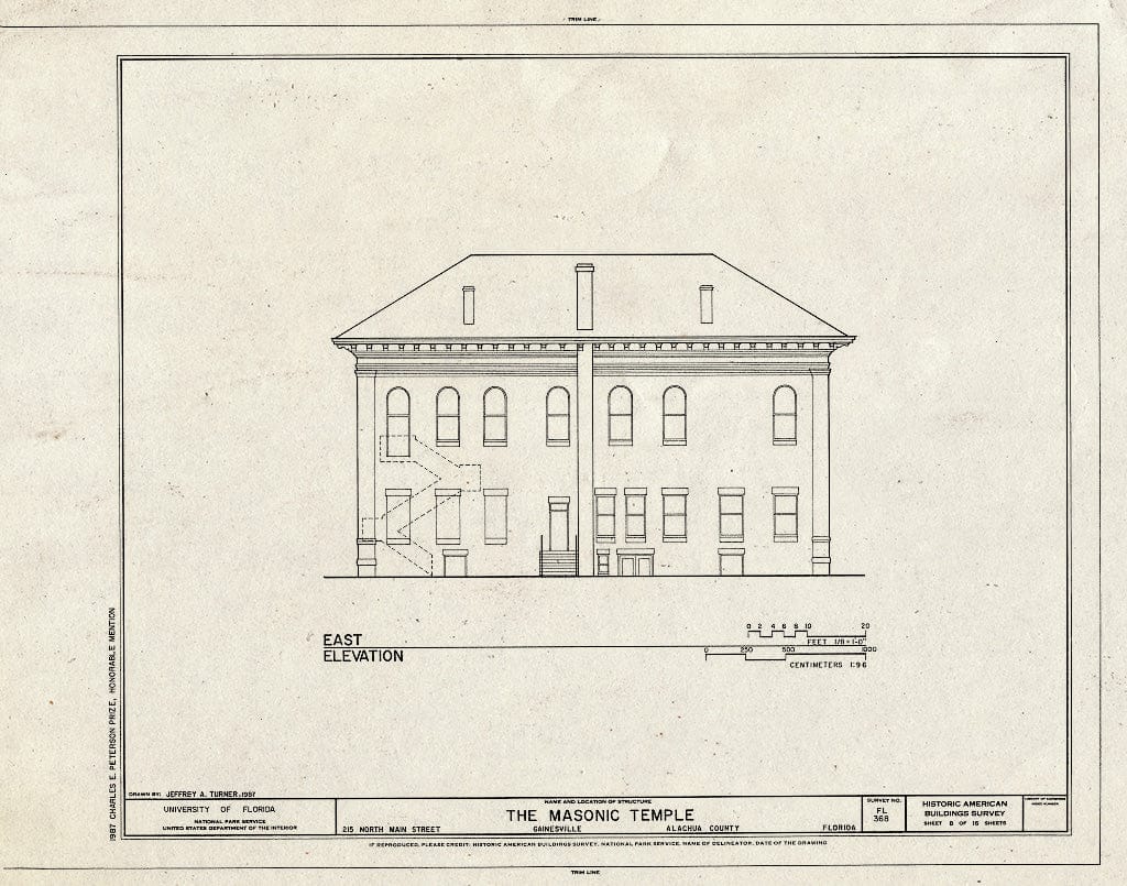 Blueprint HABS FLA,1-GAINV,5- (Sheet 8 of 16) - Masonic Temple, Lodge F. & A. M. No. 41, 215 North Main Street, Gainesville, Alachua County, FL