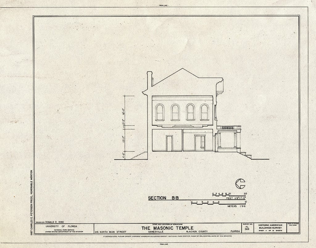 Blueprint HABS FLA,1-GAINV,5- (Sheet 11 of 16) - Masonic Temple, Lodge F. & A. M. No. 41, 215 North Main Street, Gainesville, Alachua County, FL