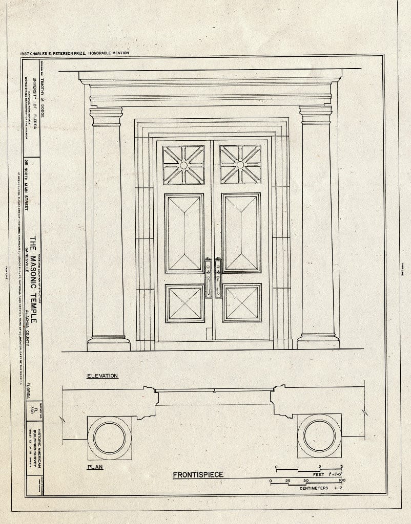 Blueprint HABS FLA,1-GAINV,5- (Sheet 12 of 16) - Masonic Temple, Lodge F. & A. M. No. 41, 215 North Main Street, Gainesville, Alachua County, FL