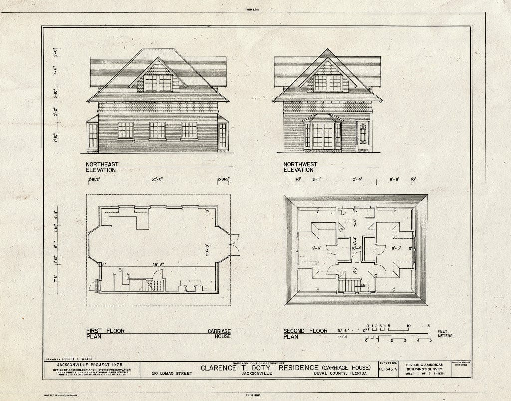 Blueprint HABS FLA,16-Jack,7A- (Sheet 1 of 1) - Clarence T. Doty House, Carriage House, 510 Lomax Street, Jacksonville, Duval County, FL