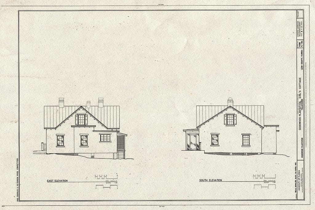 Blueprint HABS FLA,37-TALA.V,1-A- (Sheet 4 of 7) - Goodwood Plantation, Girl's Cottage, Tallahassee, Leon County, FL