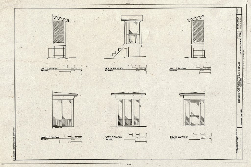 Blueprint HABS FLA,37-TALA.V,1-A- (Sheet 6 of 7) - Goodwood Plantation, Girl's Cottage, Tallahassee, Leon County, FL