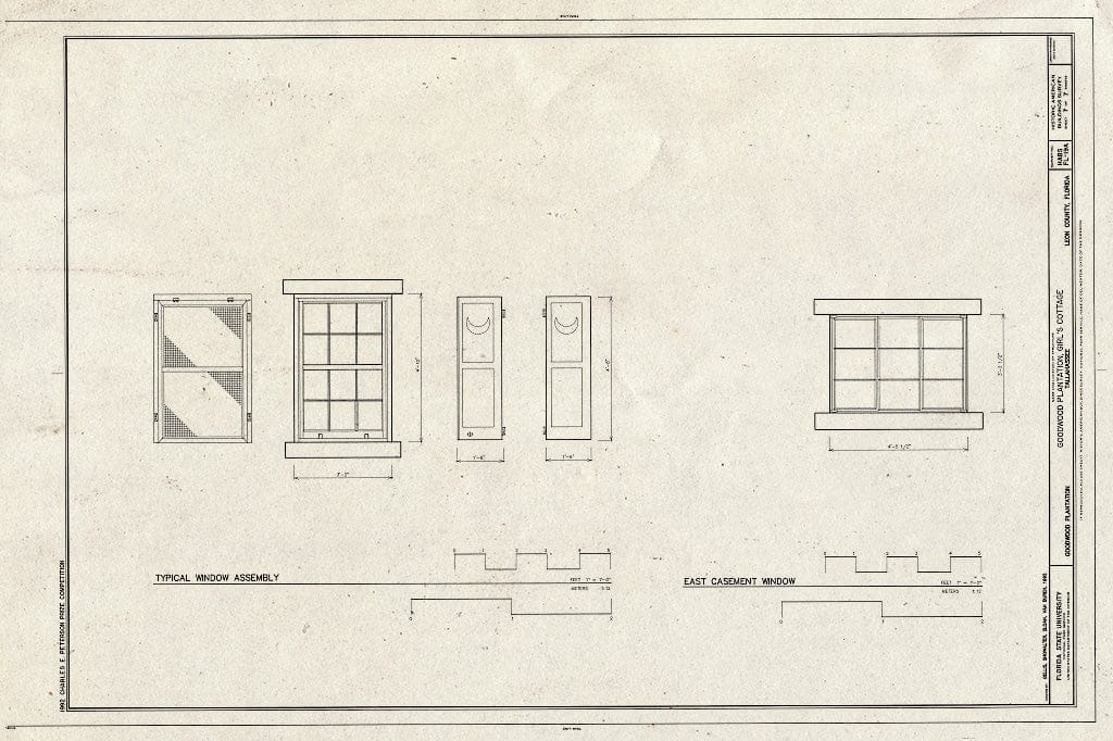 Blueprint HABS FLA,37-TALA.V,1-A- (Sheet 7 of 7) - Goodwood Plantation, Girl's Cottage, Tallahassee, Leon County, FL