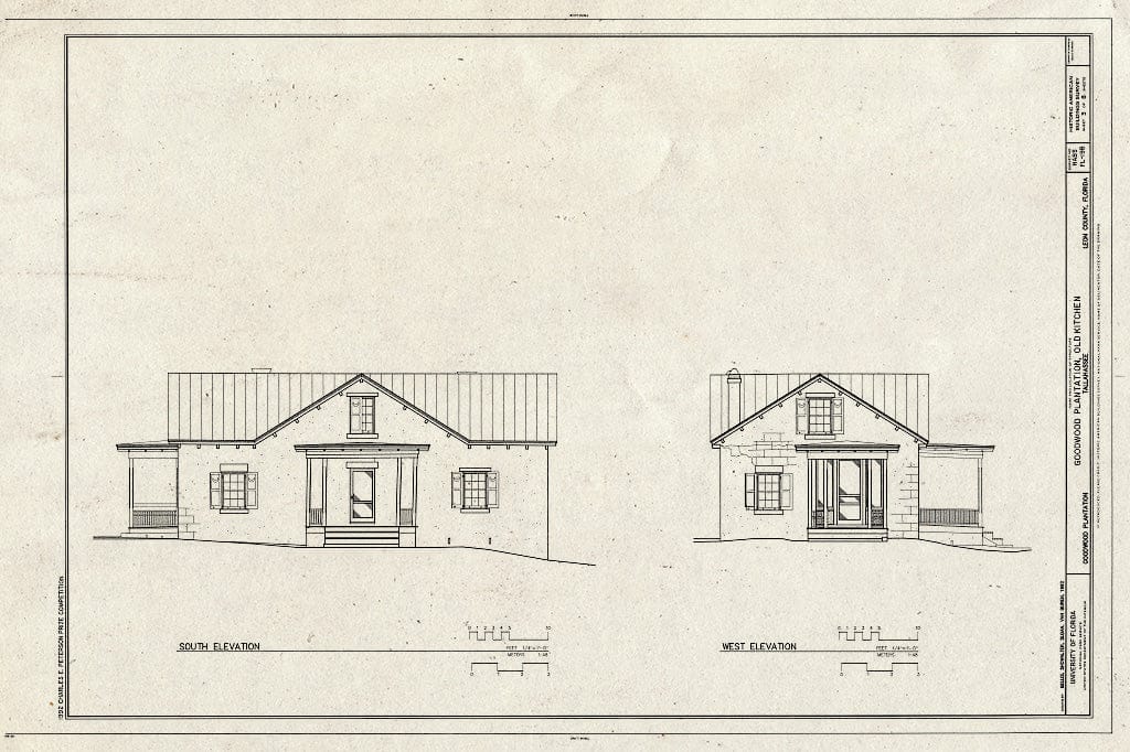 Blueprint HABS FLA,37-TALA.V,1-B- (Sheet 3 of 8) - Goodwood Plantation, Old Kitchen, Tallahassee, Leon County, FL