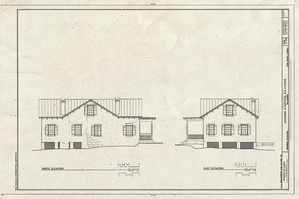Blueprint HABS FLA,37-TALA.V,1-B- (Sheet 4 of 8) - Goodwood Plantation, Old Kitchen, Tallahassee, Leon County, FL