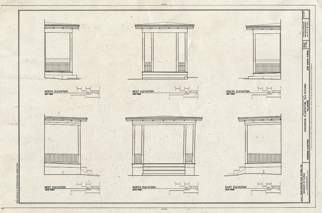 Blueprint HABS FLA,37-TALA.V,1-B- (Sheet 6 of 8) - Goodwood Plantation, Old Kitchen, Tallahassee, Leon County, FL