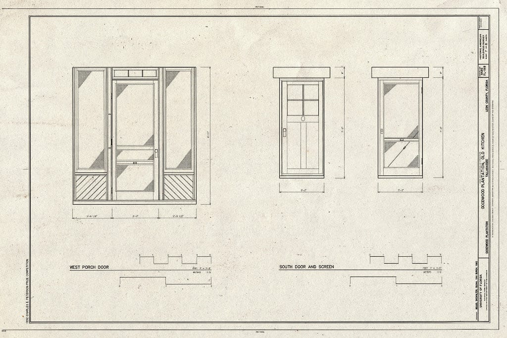 Blueprint HABS FLA,37-TALA.V,1-B- (Sheet 7 of 8) - Goodwood Plantation, Old Kitchen, Tallahassee, Leon County, FL