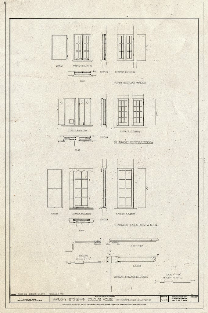 Blueprint HABS FLA,13-MIAM,34- (Sheet 8 of 8) - Marjory Stoneman Douglas House, 3744 Stewart Avenue, Miami, Miami-Dade County, FL