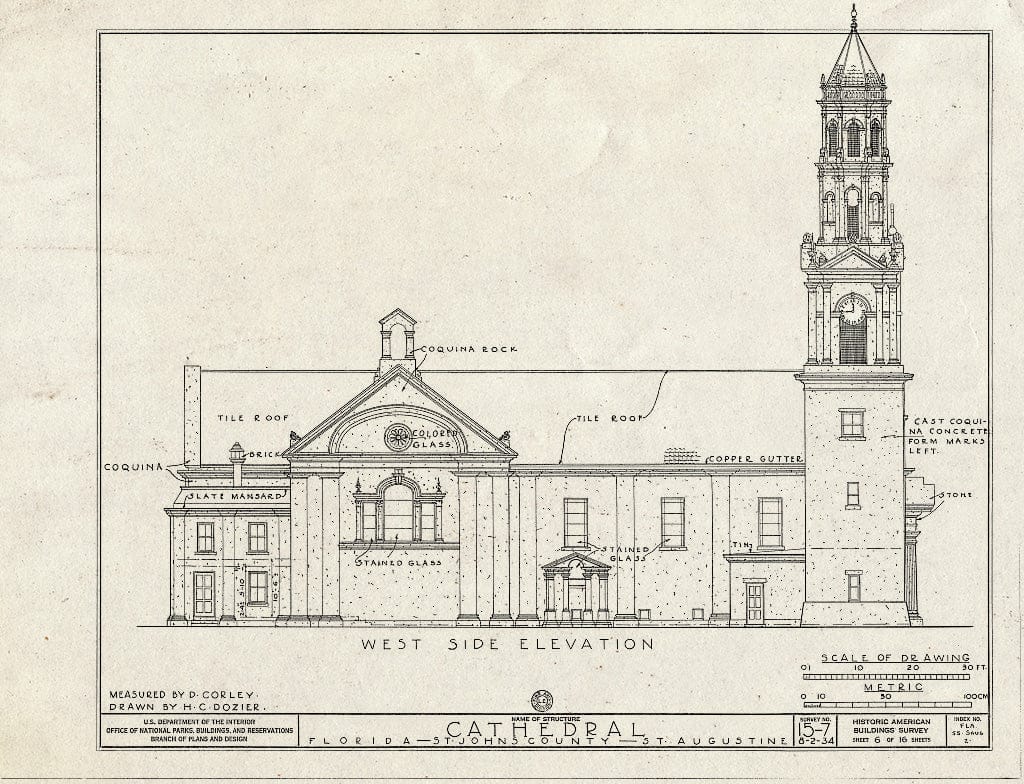 Blueprint HABS FLA,55-SAUG,2- (Sheet 6 of 16) - The Cathedral, St. George & Cathedral Streets, Saint Augustine, St. Johns County, FL
