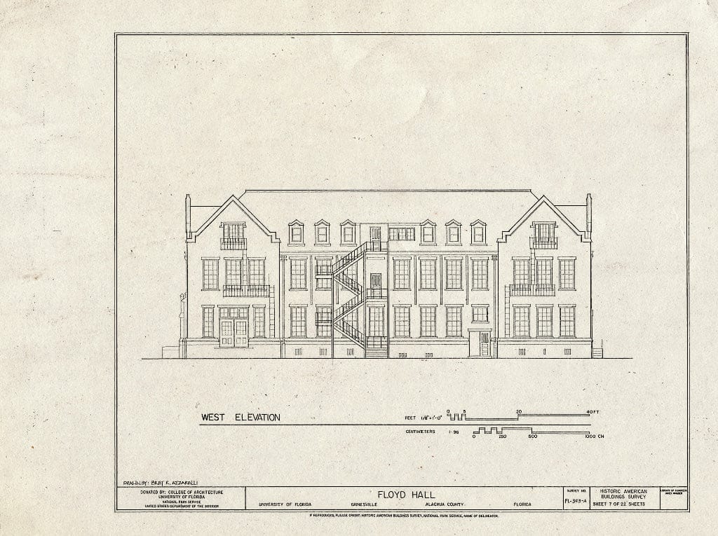 Blueprint HABS FL-393-A (Sheet 7 of 22) - University of Florida, Floyd Hall, Gainesville, Alachua County, FL