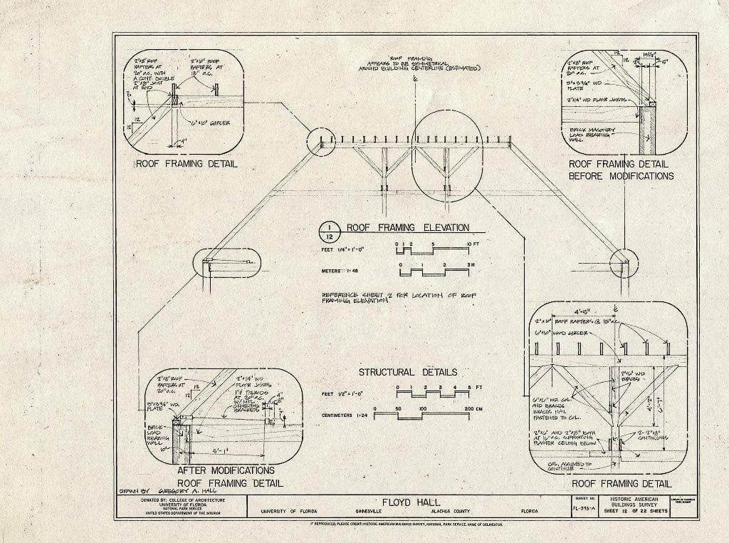 Blueprint HABS FL-393-A (Sheet 12 of 22) - University of Florida, Floyd Hall, Gainesville, Alachua County, FL