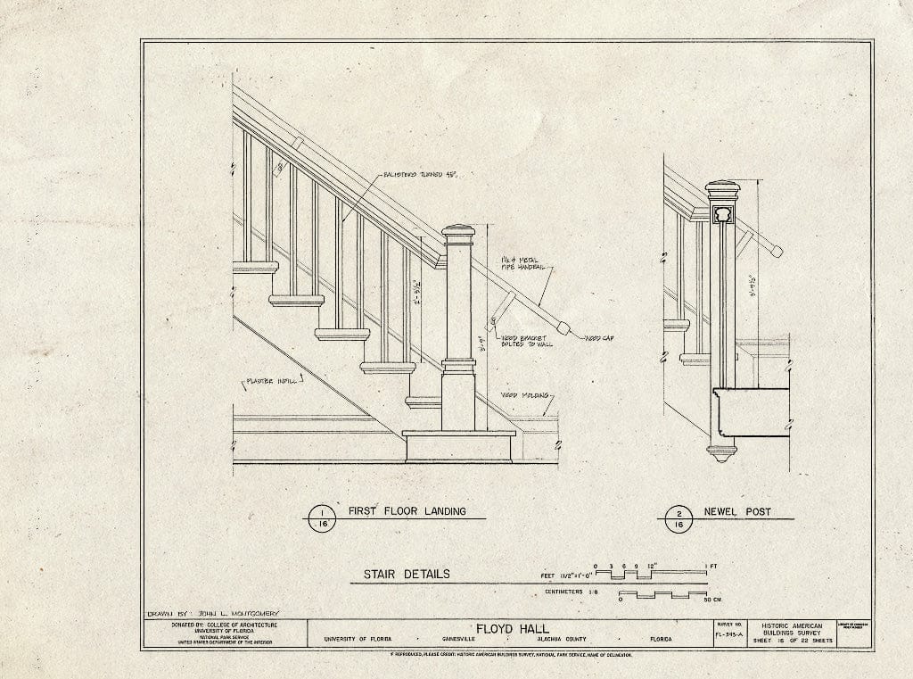 Blueprint HABS FL-393-A (Sheet 16 of 22) - University of Florida, Floyd Hall, Gainesville, Alachua County, FL