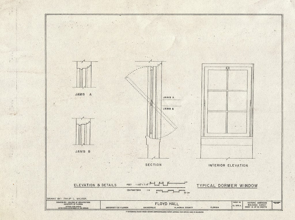 Blueprint HABS FL-393-A (Sheet 19 of 22) - University of Florida, Floyd Hall, Gainesville, Alachua County, FL