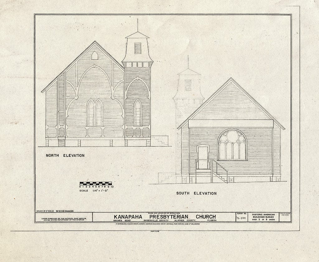 Blueprint HABS FL-394 (Sheet 3 of 5) - Kanapaha Presbyterian Church, Archer Road, Gainesville, Alachua County, FL