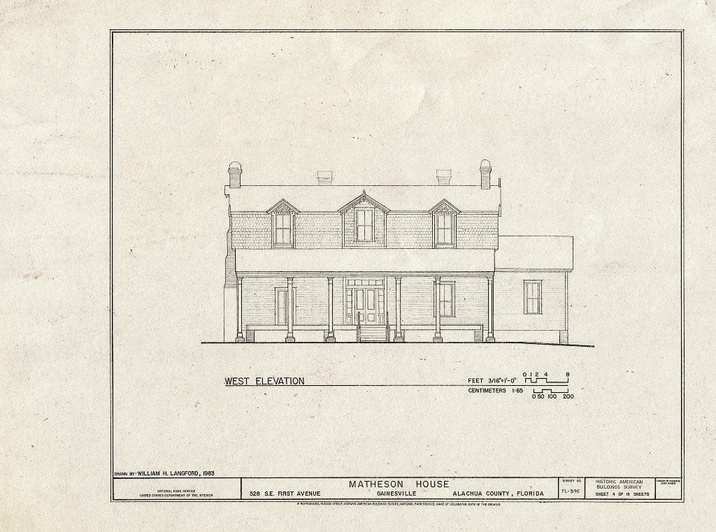 Blueprint HABS FL-395 (Sheet 4 of 13) - Matheson House, 528 Southeast First Avenue, Gainesville, Alachua County, FL