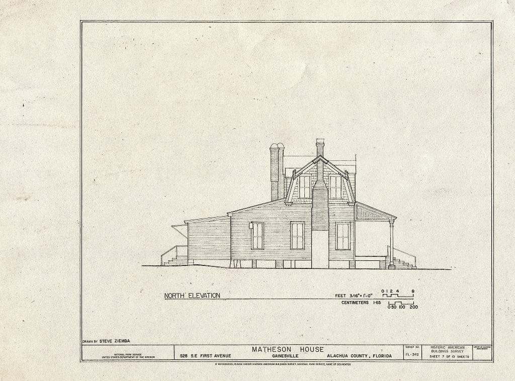 Blueprint HABS FL-395 (Sheet 7 of 13) - Matheson House, 528 Southeast First Avenue, Gainesville, Alachua County, FL