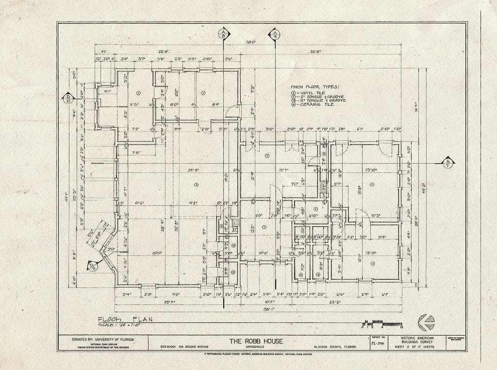 Blueprint HABS FL-396 (Sheet 2 of 17) - Robb House, 200 Block Southwest Second Avenue, Gainesville, Alachua County, FL