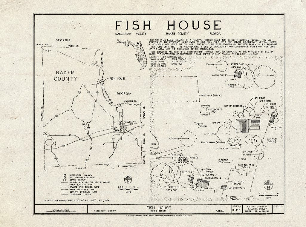 Blueprint HABS FL-397 (Sheet 1 of 10) - Fish House, Macclenny, Baker County, FL