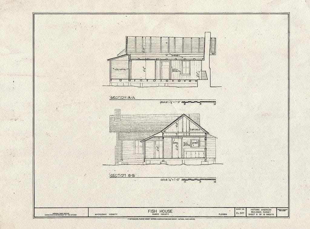 Blueprint HABS FL-397 (Sheet 5 of 10) - Fish House, Macclenny, Baker County, FL