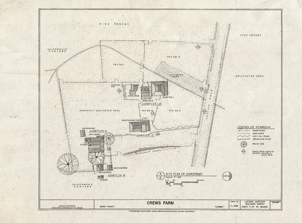 Blueprint HABS FL-398 (Sheet 2 of 24) - Crews Farm, Macclenny, Baker County, FL