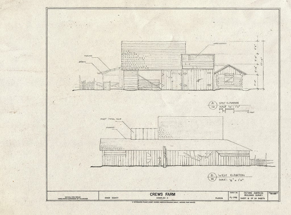Blueprint HABS FL-398 (Sheet 16 of 24) - Crews Farm, Macclenny, Baker County, FL