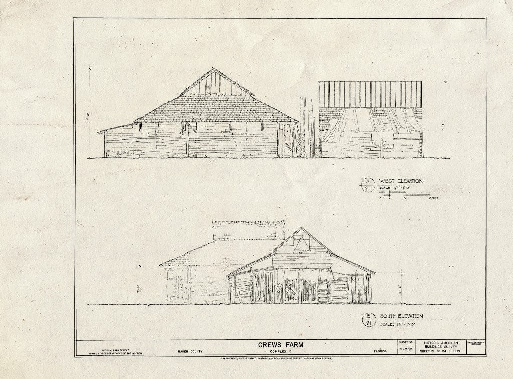 Blueprint HABS FL-398 (Sheet 21 of 24) - Crews Farm, Macclenny, Baker County, FL