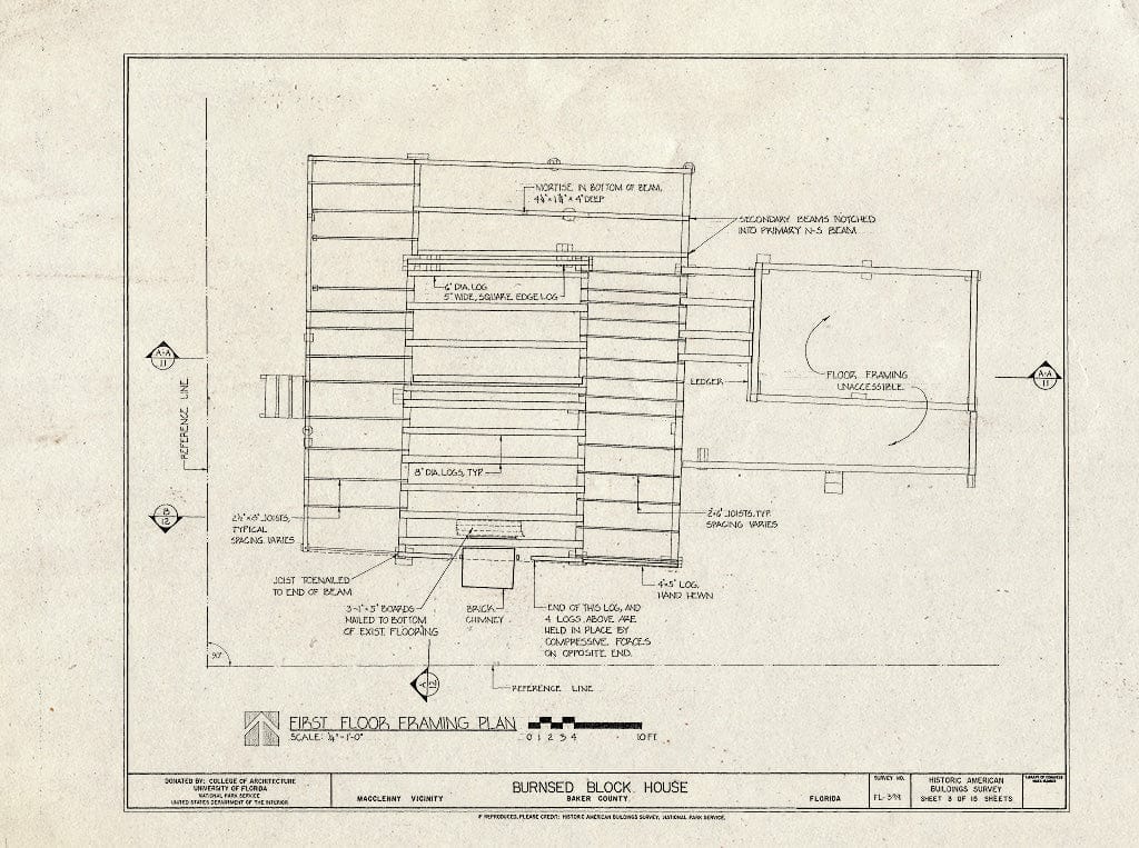 Blueprint HABS FL-399 (Sheet 3 of 15) - Burnsed Blockhouse, Near St. Mary's River, Macclenny, Baker County, FL