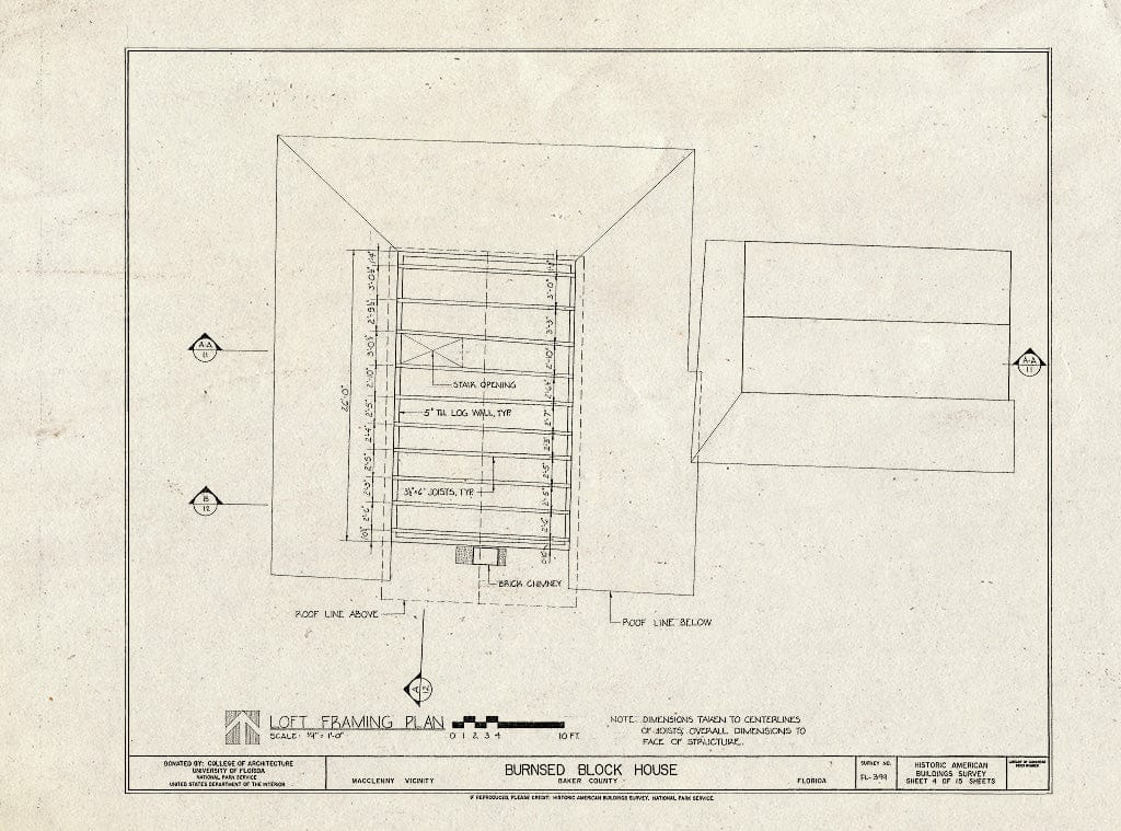 Blueprint HABS FL-399 (Sheet 4 of 15) - Burnsed Blockhouse, Near St. Mary's River, Macclenny, Baker County, FL