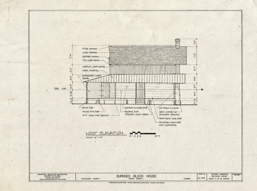 Blueprint HABS FL-399 (Sheet 7 of 15) - Burnsed Blockhouse, Near St. Mary's River, Macclenny, Baker County, FL