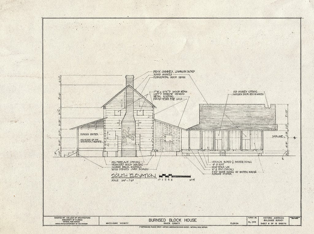 Blueprint HABS FL-399 (Sheet 8 of 15) - Burnsed Blockhouse, Near St. Mary's River, Macclenny, Baker County, FL