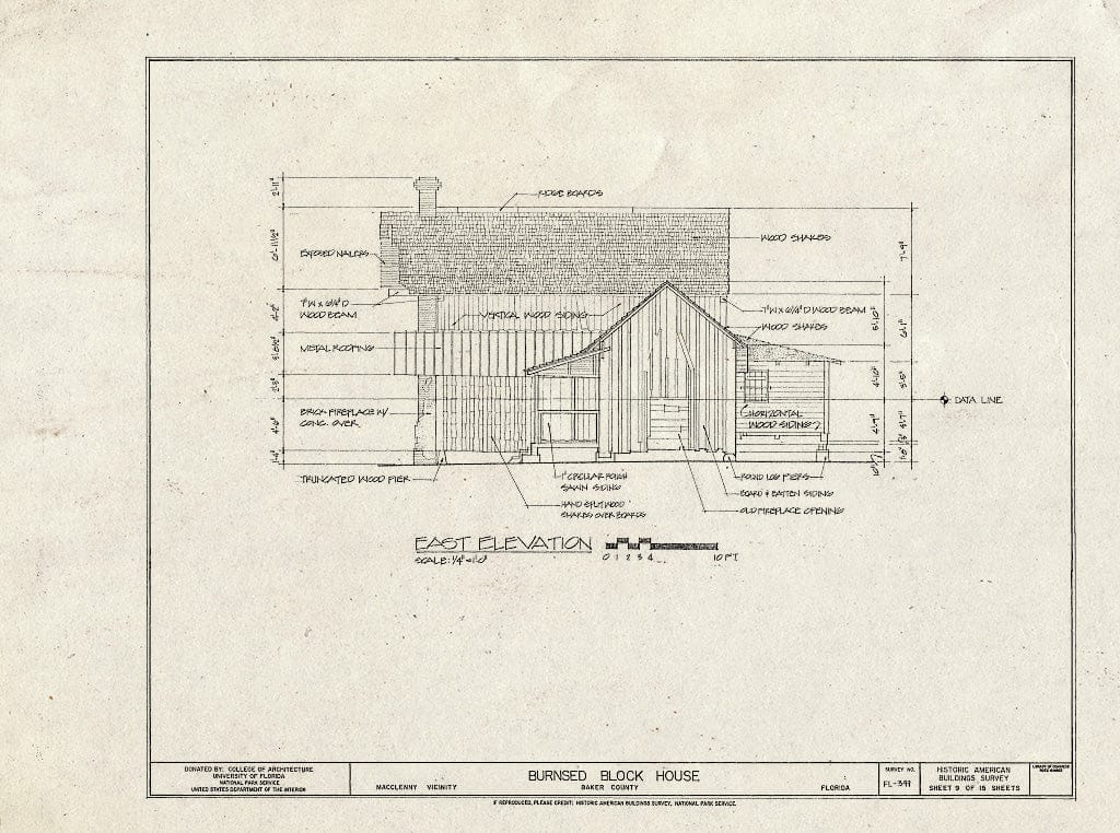 Blueprint HABS FL-399 (Sheet 9 of 15) - Burnsed Blockhouse, Near St. Mary's River, Macclenny, Baker County, FL