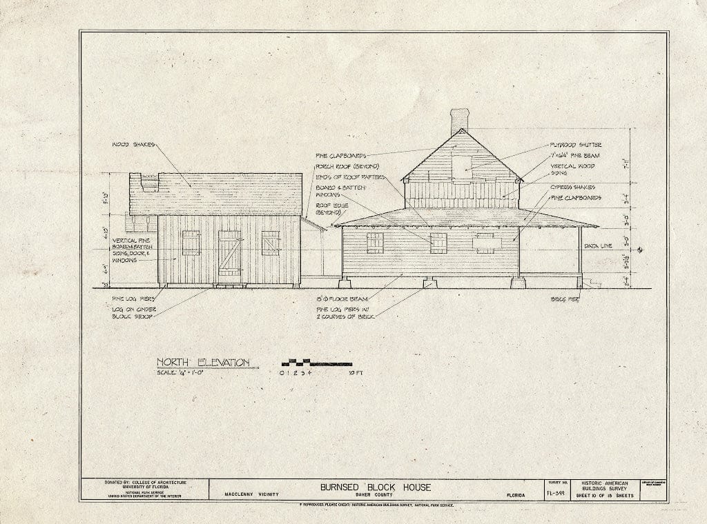 Blueprint HABS FL-399 (Sheet 10 of 15) - Burnsed Blockhouse, Near St. Mary's River, Macclenny, Baker County, FL