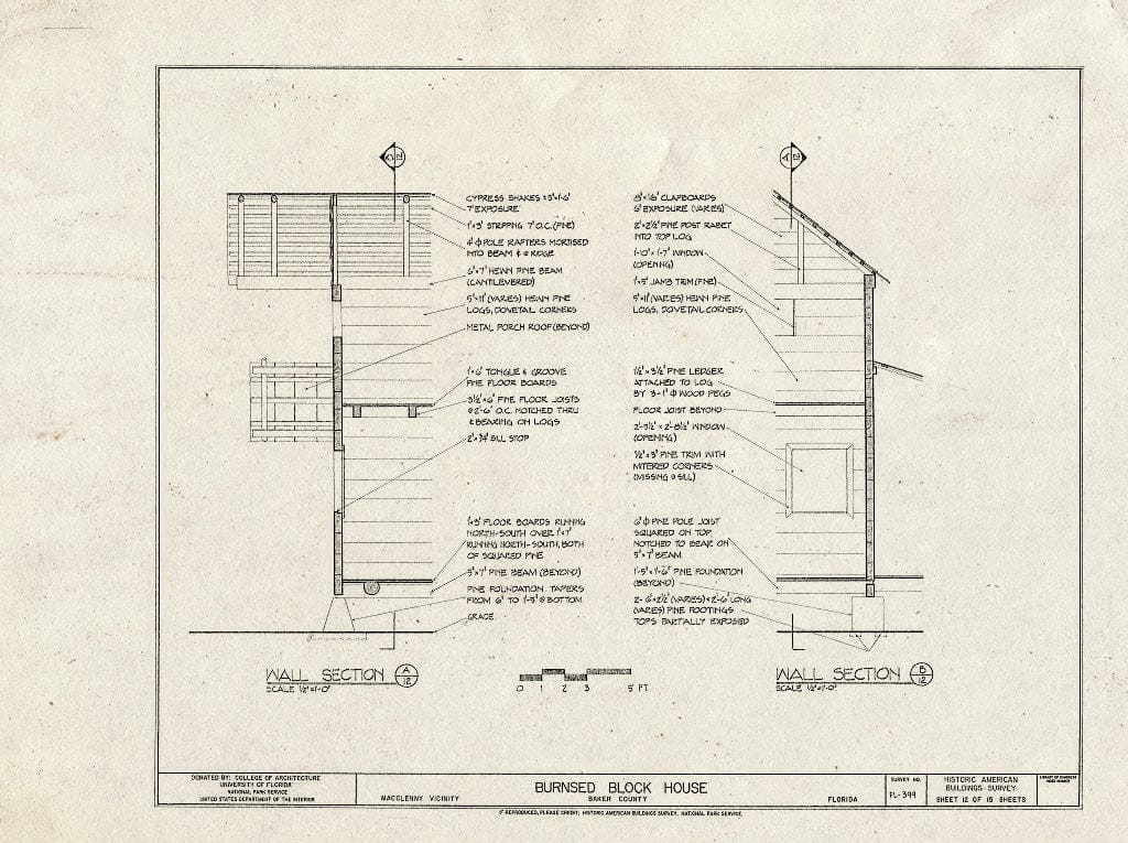 Blueprint HABS FL-399 (Sheet 12 of 15) - Burnsed Blockhouse, Near St. Mary's River, Macclenny, Baker County, FL