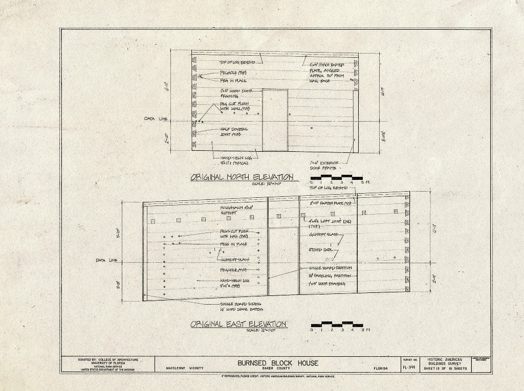 Blueprint HABS FL-399 (Sheet 13 of 15) - Burnsed Blockhouse, Near St. Mary's River, Macclenny, Baker County, FL