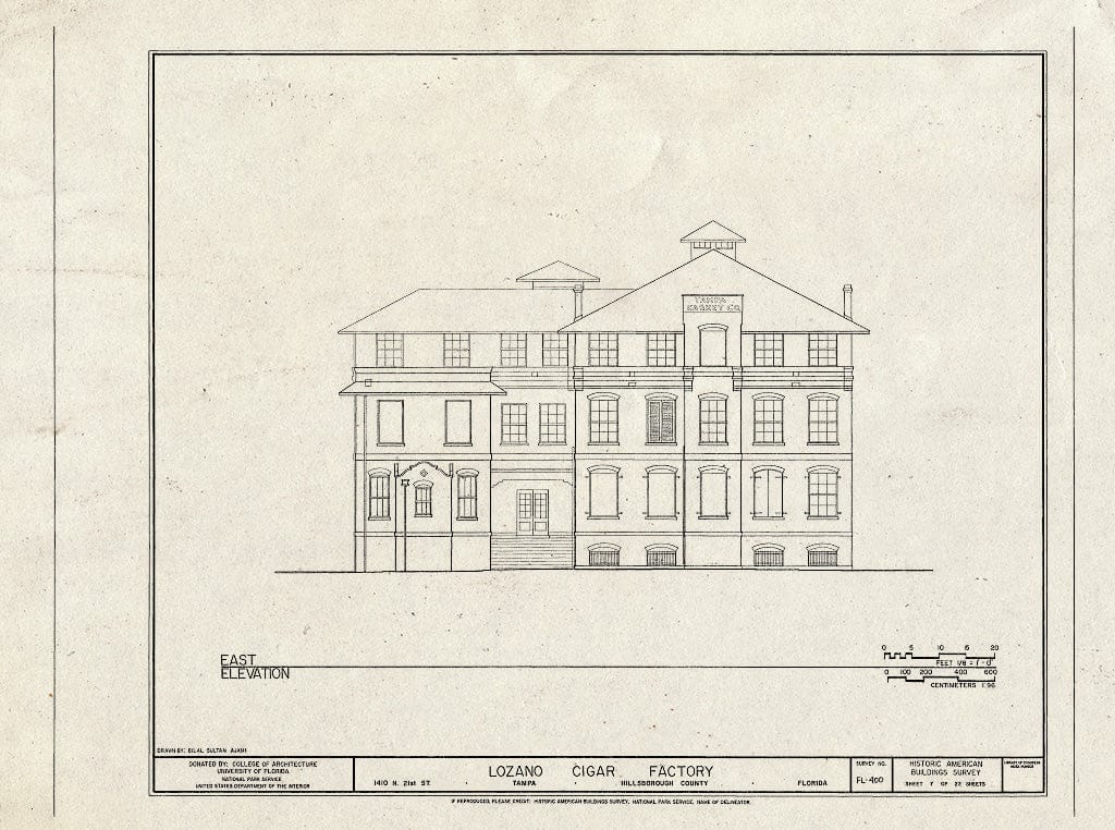 Blueprint HABS FL-400 (Sheet 7 of 22) - Lozano Cigar Factory, 1410 North Twenty-First Street, Tampa, Hillsborough County, FL