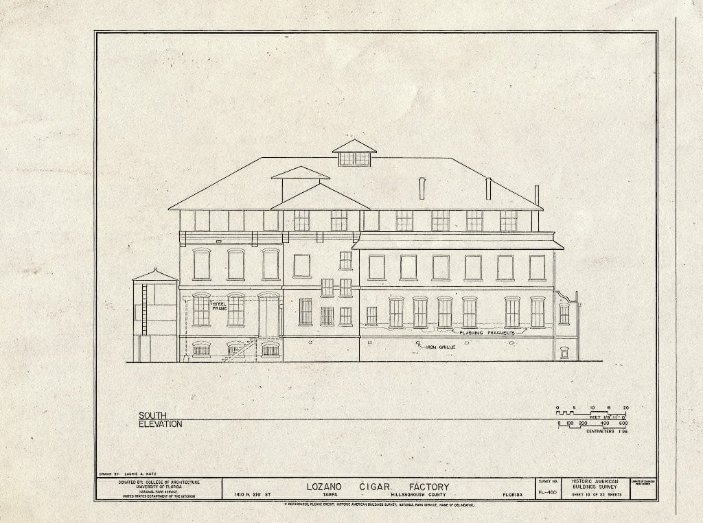 Blueprint HABS FL-400 (Sheet 10 of 22) - Lozano Cigar Factory, 1410 North Twenty-First Street, Tampa, Hillsborough County, FL