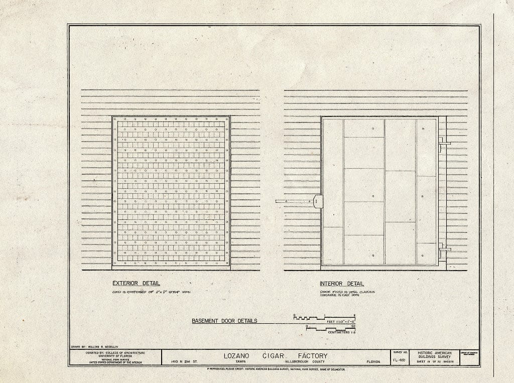 Blueprint HABS FL-400 (Sheet 19 of 22) - Lozano Cigar Factory, 1410 North Twenty-First Street, Tampa, Hillsborough County, FL