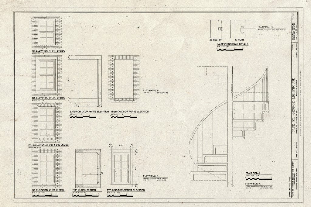 Blueprint Window and Stair Rail Details - Cape Saint George Lighthouse, Cape St. George, Apalachicola, Franklin County, FL