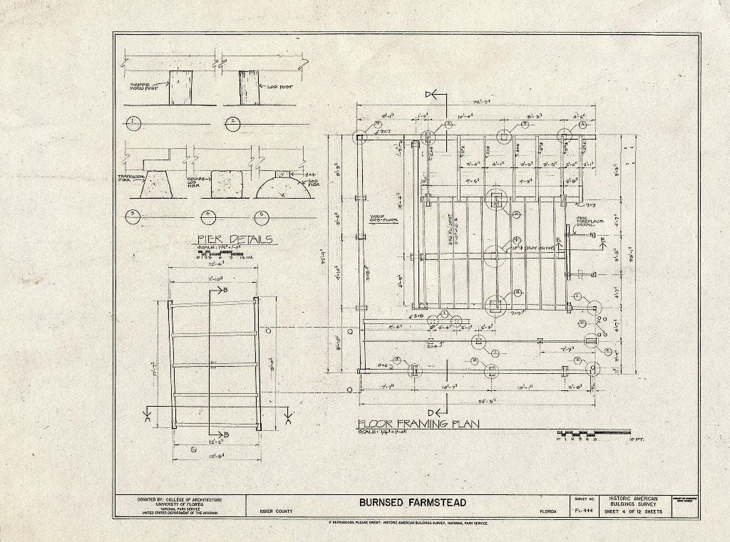 Blueprint HABS FL-444 (Sheet 4 of 12) - Burnsed Farmstead, Near Route 127 & St. Mary's River, Macclenny, Baker County, FL