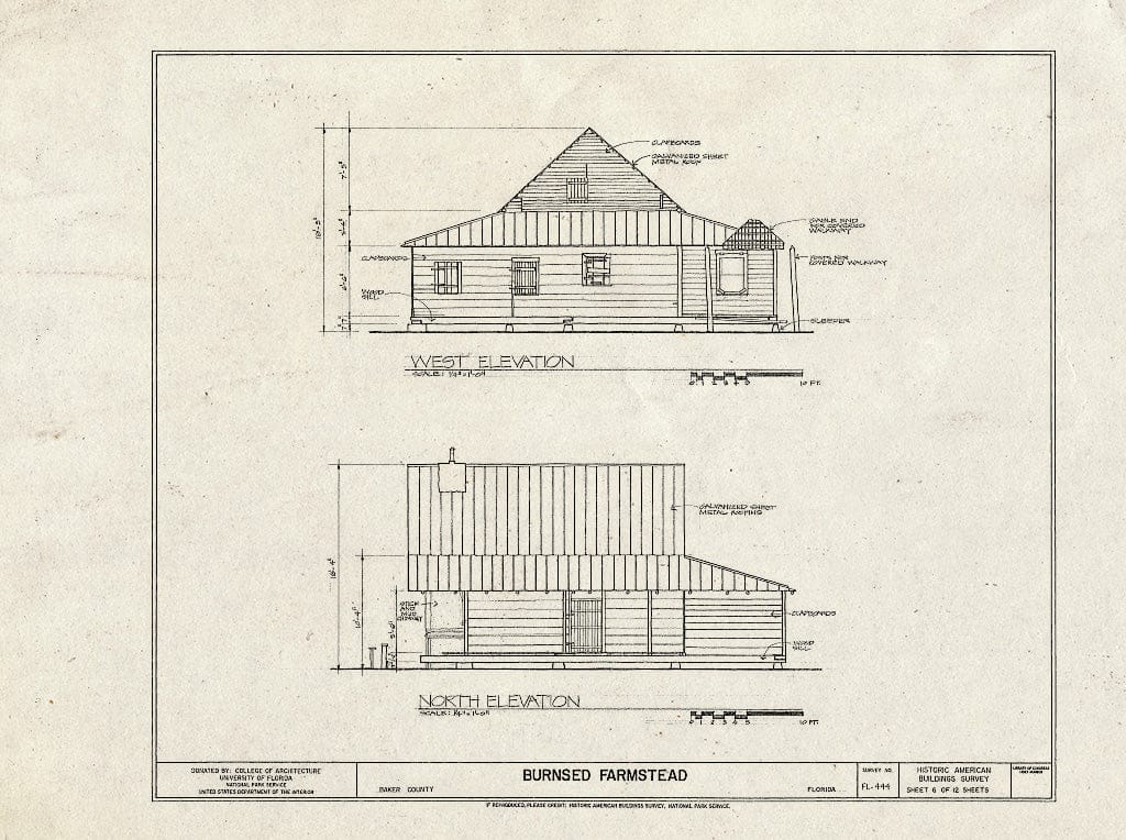 Blueprint HABS FL-444 (Sheet 6 of 12) - Burnsed Farmstead, Near Route 127 & St. Mary's River, Macclenny, Baker County, FL