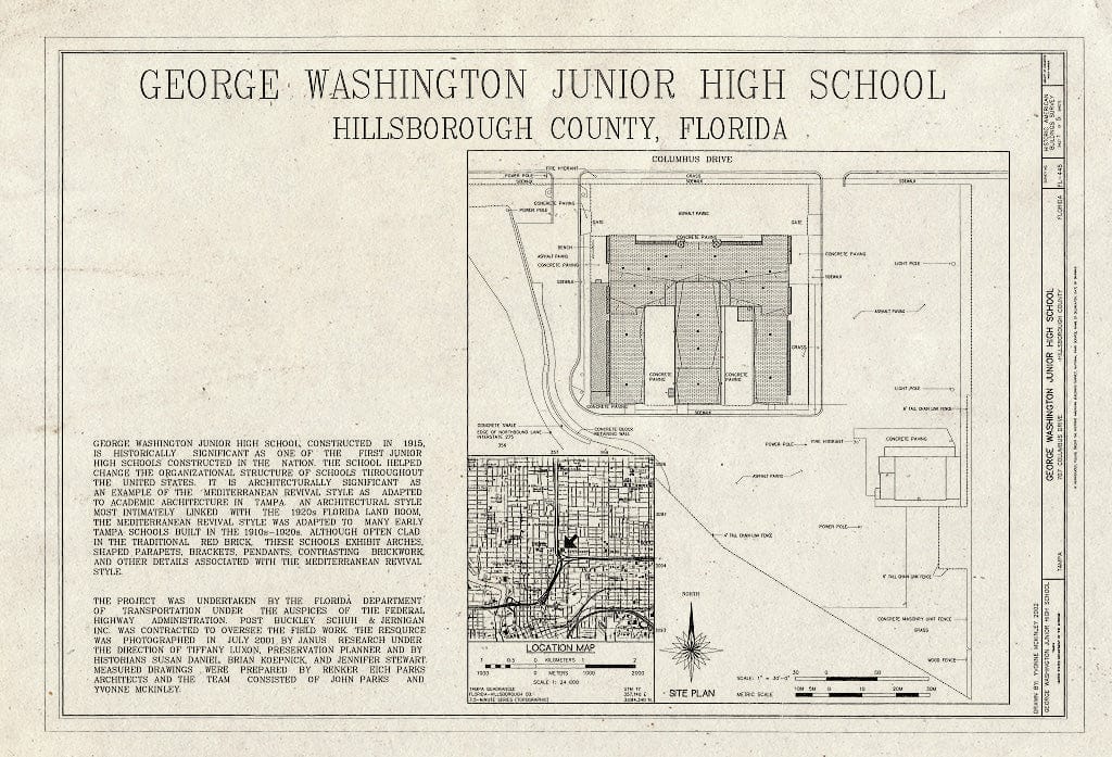 Blueprint HABS FL-445 (Sheet 1 of 5) - George Washington Junior High School, 707 Columbus Drive, Tampa, Hillsborough County, FL