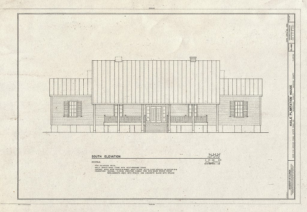 Blueprint HABS FL-464 (Sheet 4 of 9) - Haile Plantation House, 8500 Southwest Archer Road (State Route 24), Gainesville, Alachua County, FL