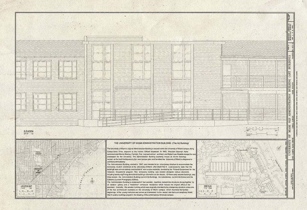 Blueprint HABS FL-471-A (Sheet 1 of 6) - University of Miami, Old Administration Building, 1300 Campo Santo Drive, Coral Gables, Miami-Dade County, FL