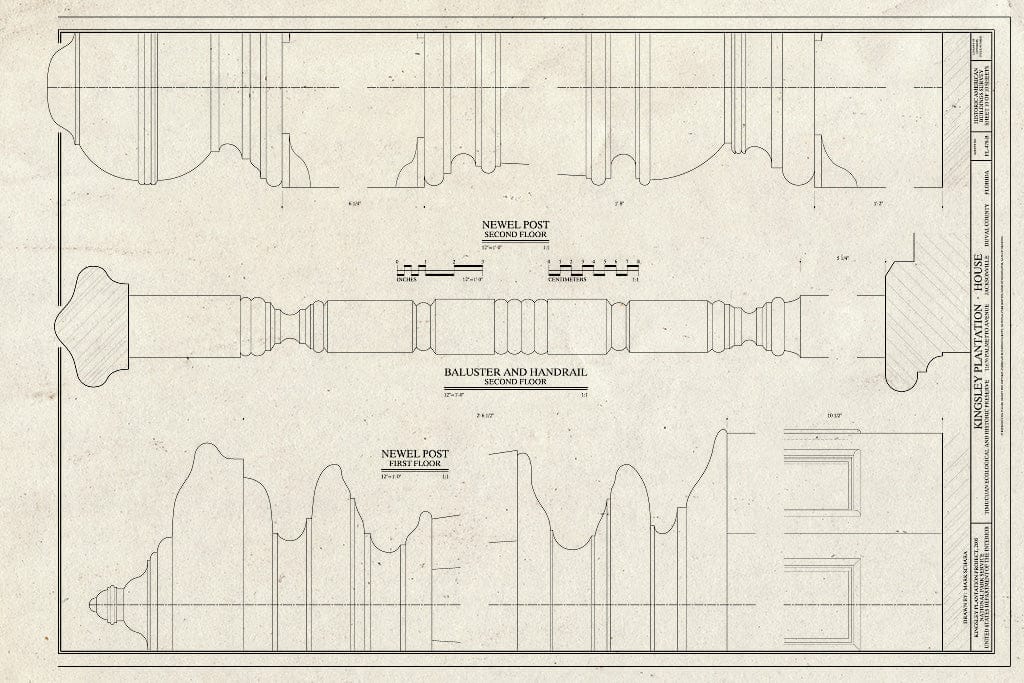 Blueprint Second Floor Baluster & handrail - Kingsley Plantation, House, 11676 Palmetto Avenue, Jacksonville, Duval County, FL