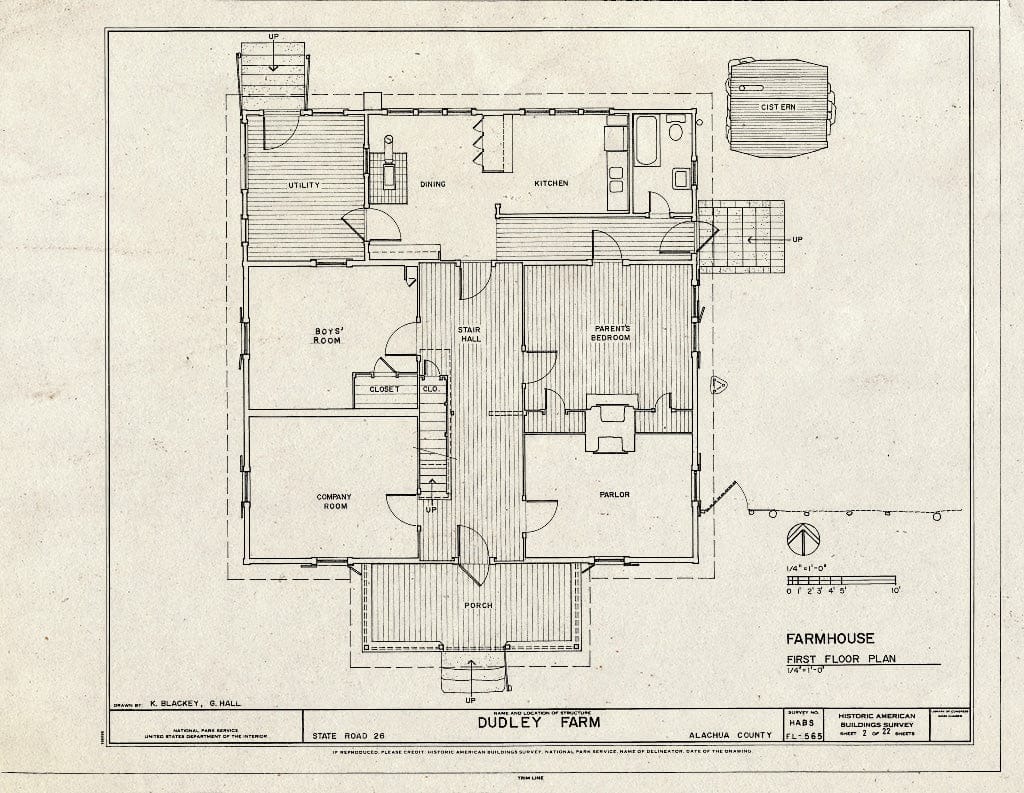 Blueprint Farmhouse - First Floor Plan - Dudley Farm, Farmhouse & Outbuildings, 18730 West Newberry Road, Newberry, Alachua County, FL