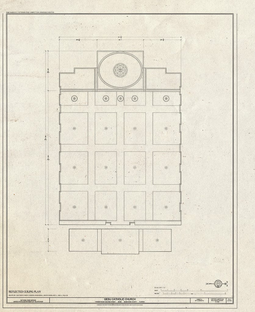 Blueprint Reflected Ceiling Plan - Gesu Catholic Church, 118 Northeast Second Street, Miami, Miami-Dade County, FL