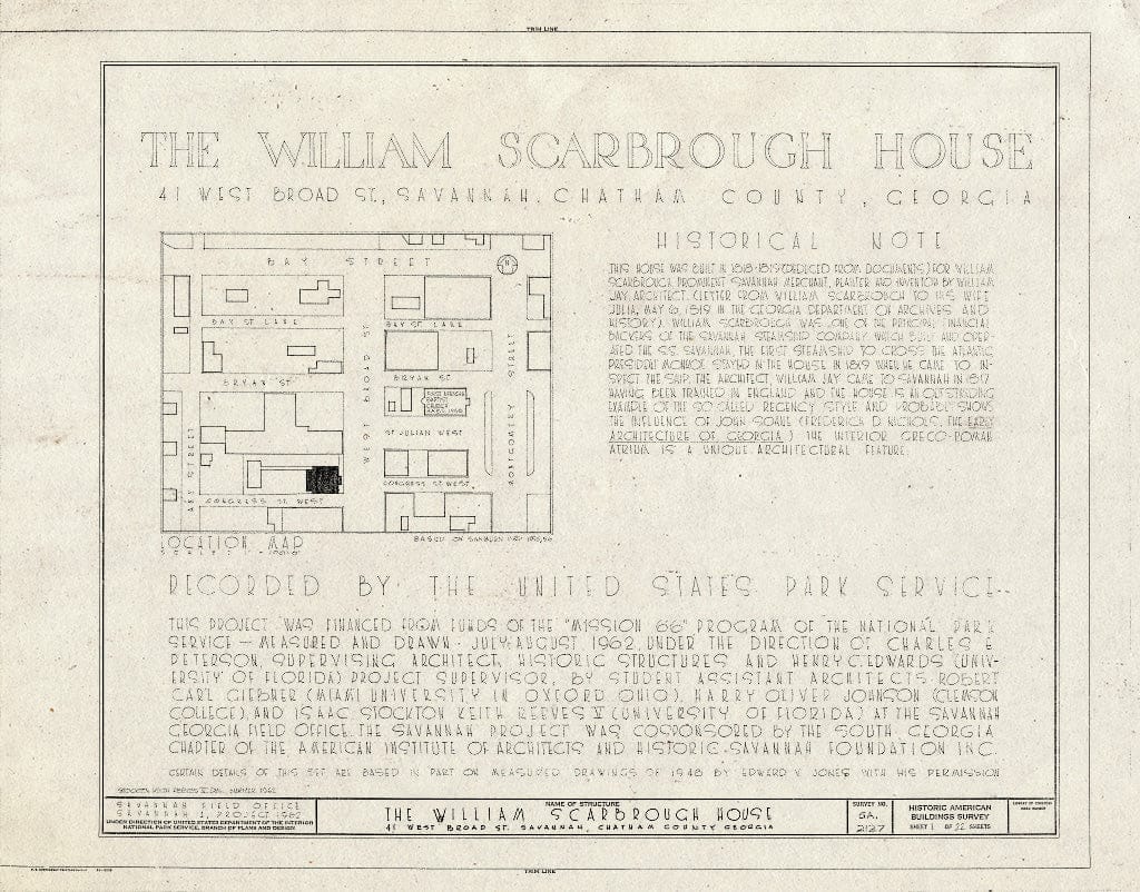 Blueprint HABS GA,26-SAV,39- (Sheet 1 of 22) - William Scarborough House, 41 West Broad Street, Savannah, Chatham County, GA